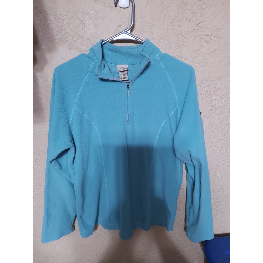LL Bean Womens Fleece Pullover Quarter Zip Jacket Blue Size M